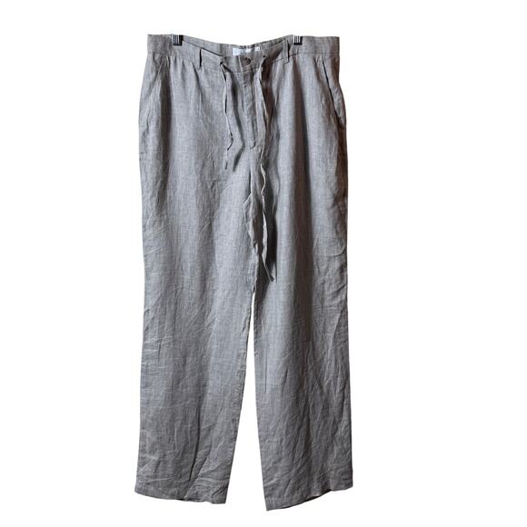 Zara Woman Flax Linen Pants SZ 8 Gray Lined Tie Wide Leg Classy Work Casual - Picture 1 of 7